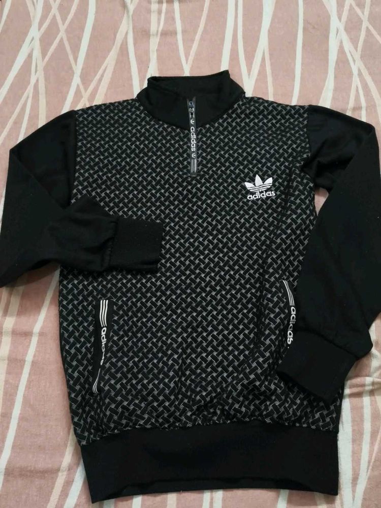 Adidas Black Patterned Quarter Zip Sweatshirt