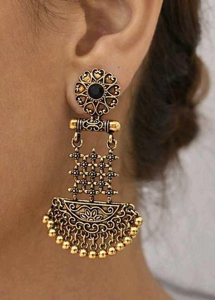 Oxidised Gold Long Jhumka Earrings