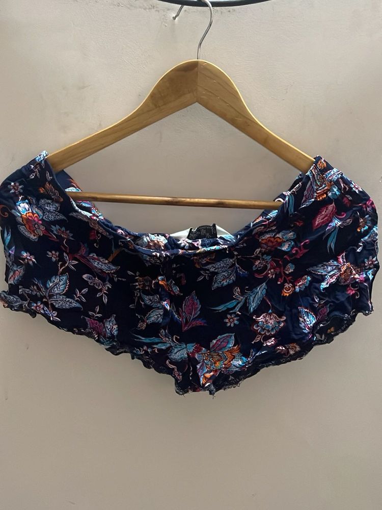 Blue Floral Print Off-Shoulder Top