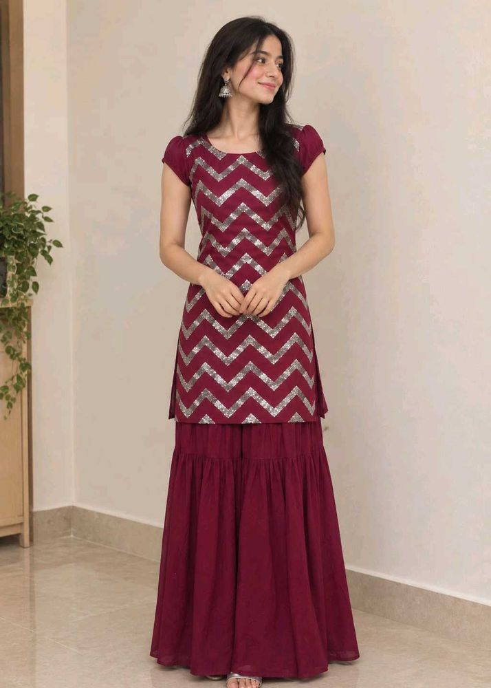 Maroon Kurta set with Sharara