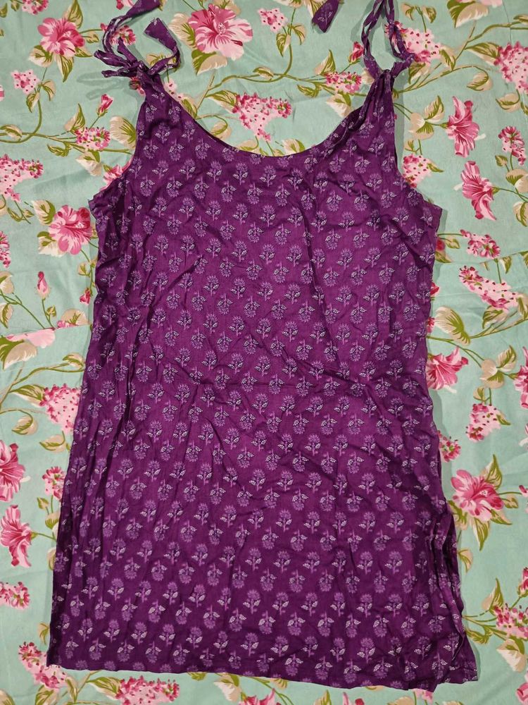 Purple Floral Print Spaghetti Strap Top