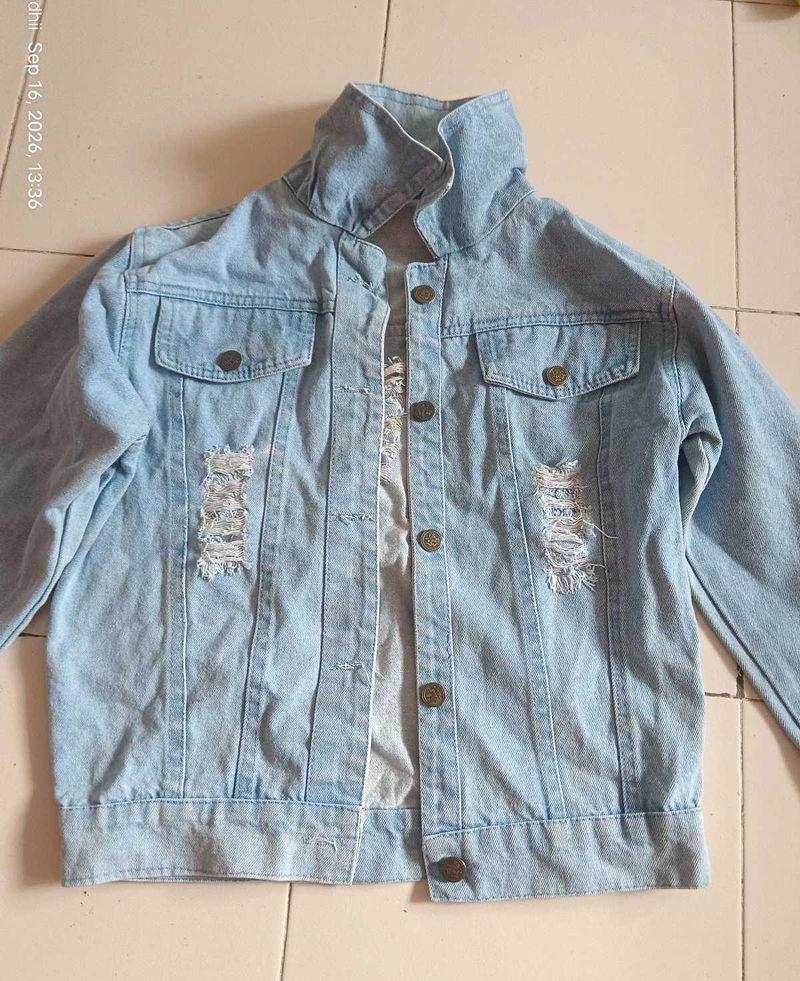 Light Wash Distressed Denim Jacket