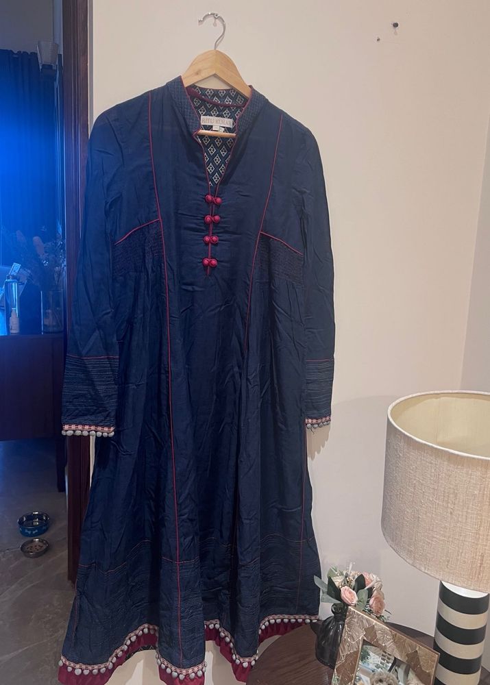 Elegant Navy Blue Kurta with Red Trim - Ritu Kumar