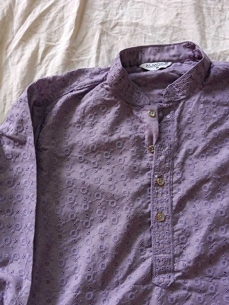 Men's Lavender Embroidered Kurta – Worn Only Once
