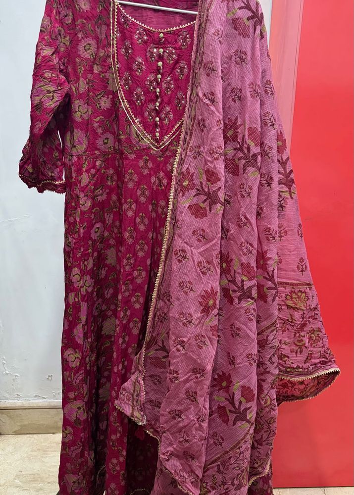 Beautiful Pink Floral Kurta Set with dupatta
