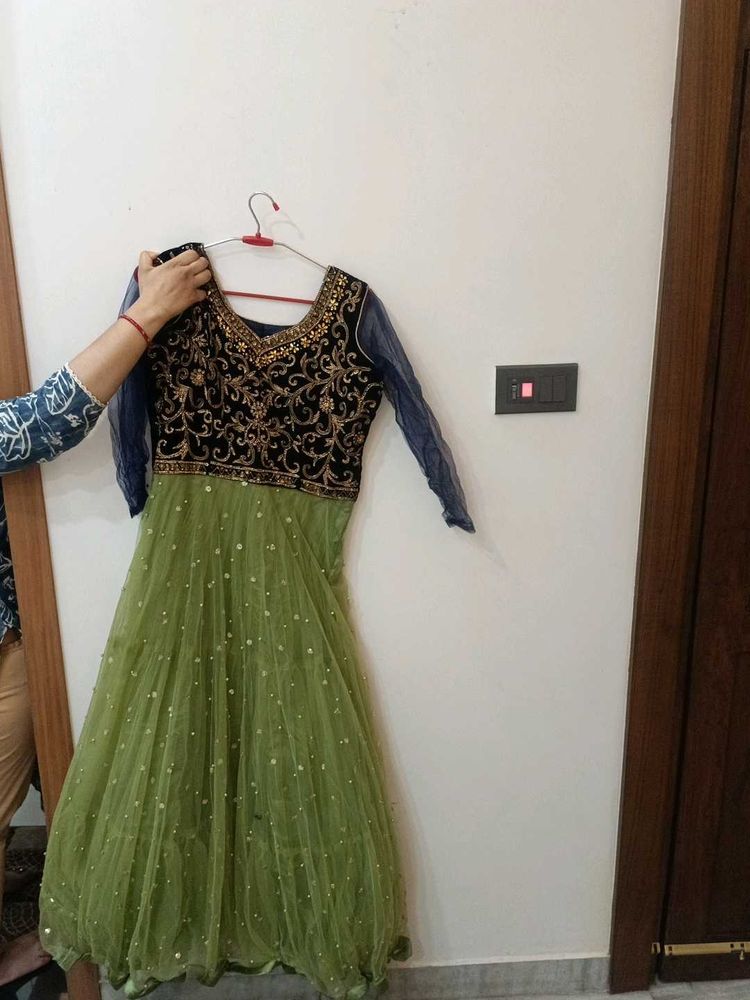 Green Embroidered Anarkali Gown