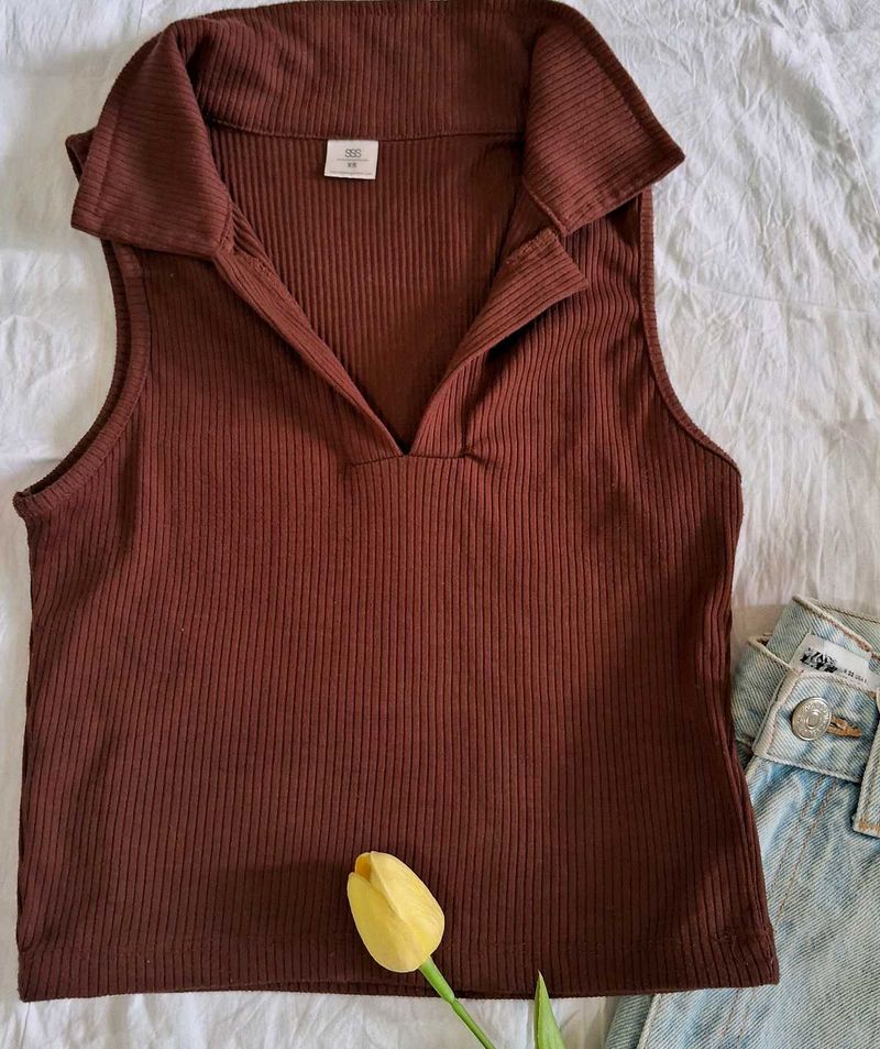 Ribbed Polo Tank Top