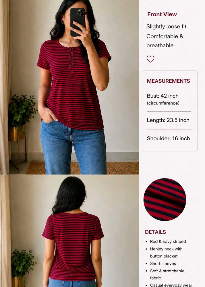 Red &amp; Navy Striped T-Shirt