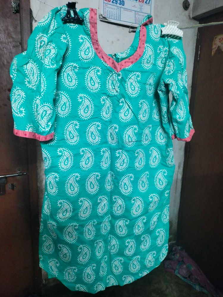 Teal Paisley Print Kurta