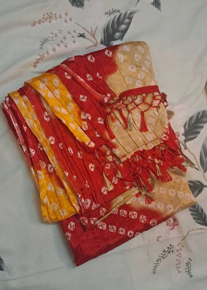 Bandhani Dupatta - Red,Yellow &amp; Orange