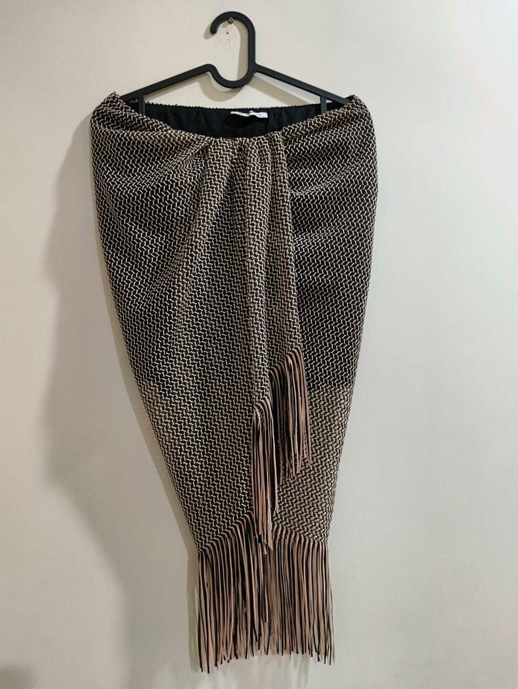ZARA Fringed Midi Skirt