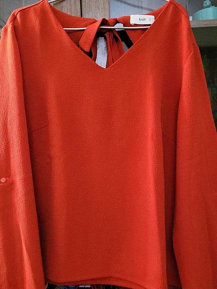 Vibrant Red Bow-Tie Back Blouse