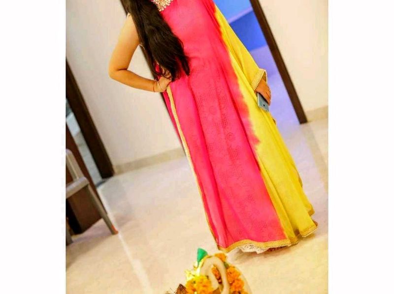 Vibrant Pink &amp; Yellow Ethnic Gown