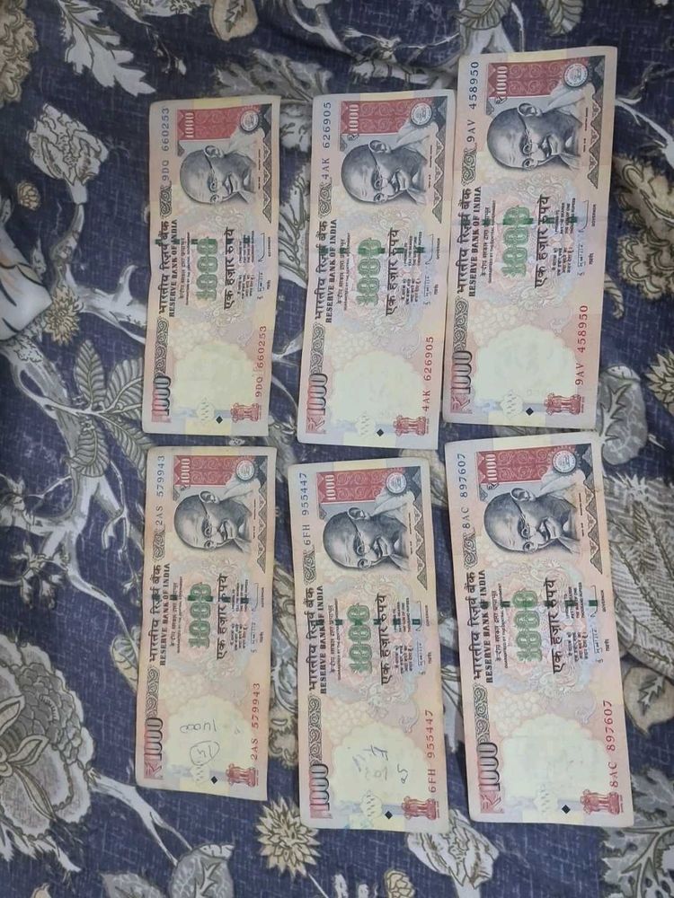 6 pcs lot Rare 1000 INR Banknotes