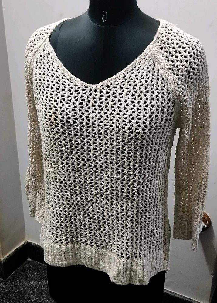Knitted Cream Sweater - Stylish &amp; Comfy