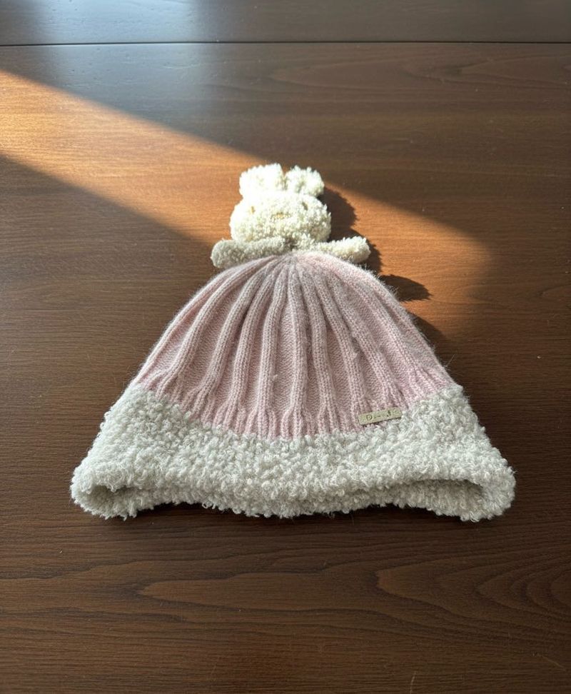Cute Pink Knit Baby Beanie with Pom