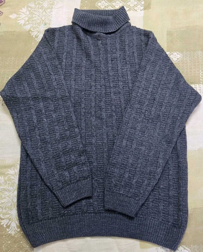 Men's Grey Cable Knit Turtleneck Sweater