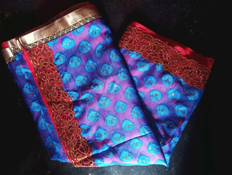 Blue and Red Festive Saree