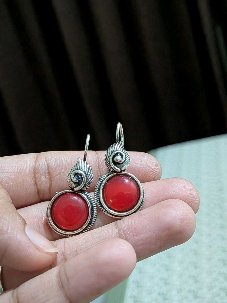 Red Stone Dangle Earrings