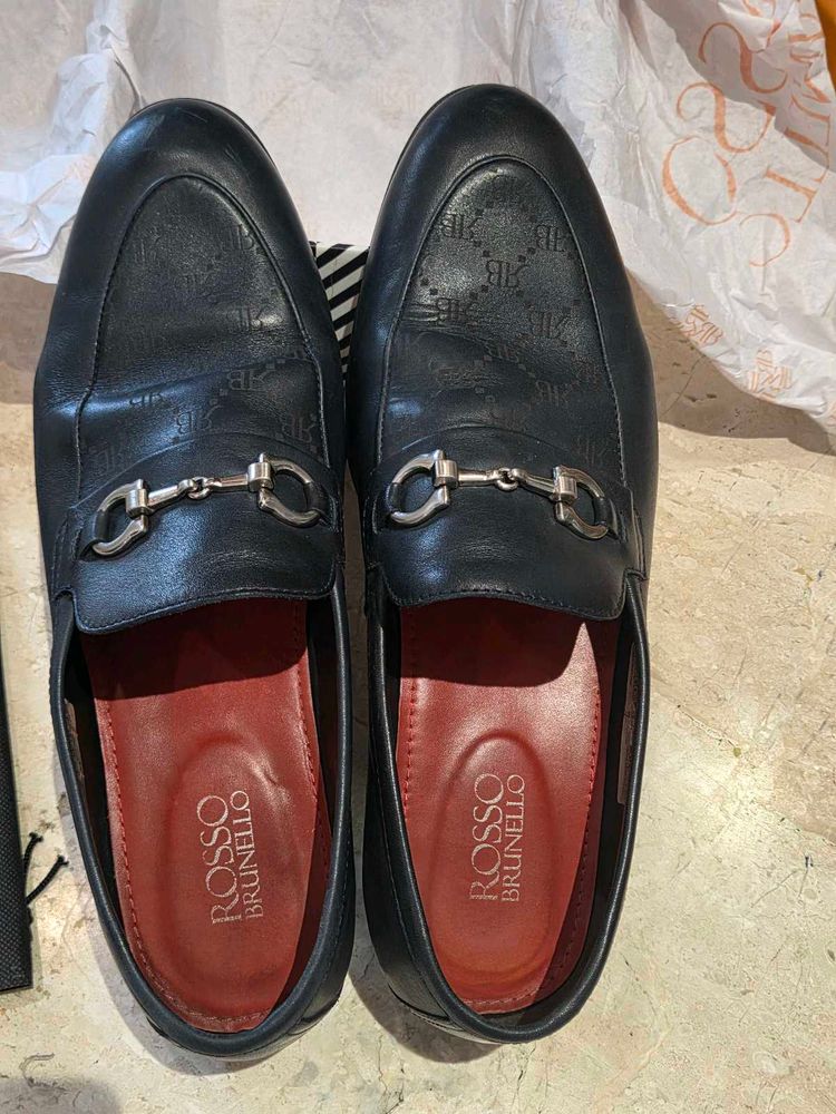 Rosso Brunello Black Leather Loafers