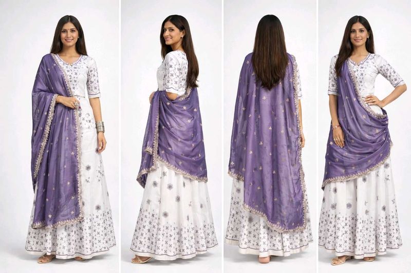 Elegant White &amp; Purple lehnga choli