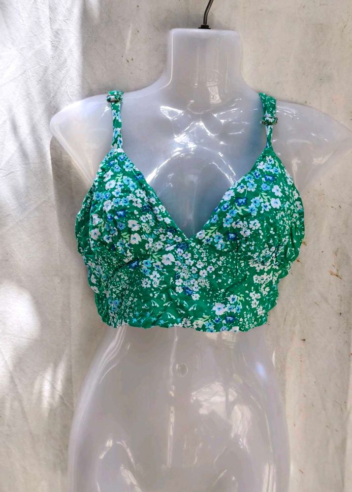 Green Floral Crop Top