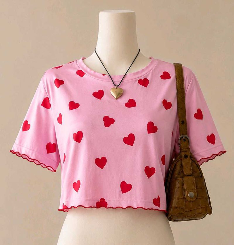Cute Pink Heart Crop Top from street style store