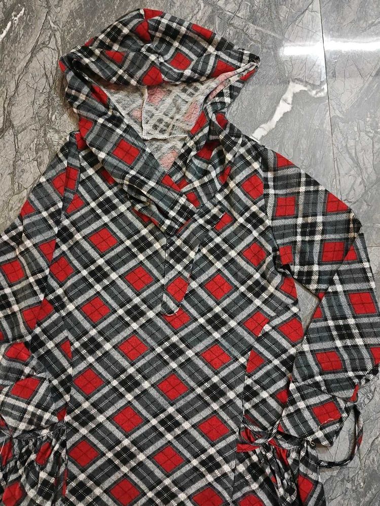 Cozy Plaid Hooded Dress for winter