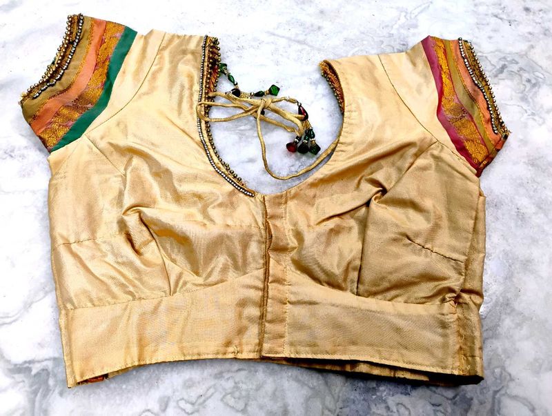Cream Colour Pure Kanjeevaram Silk Blouse