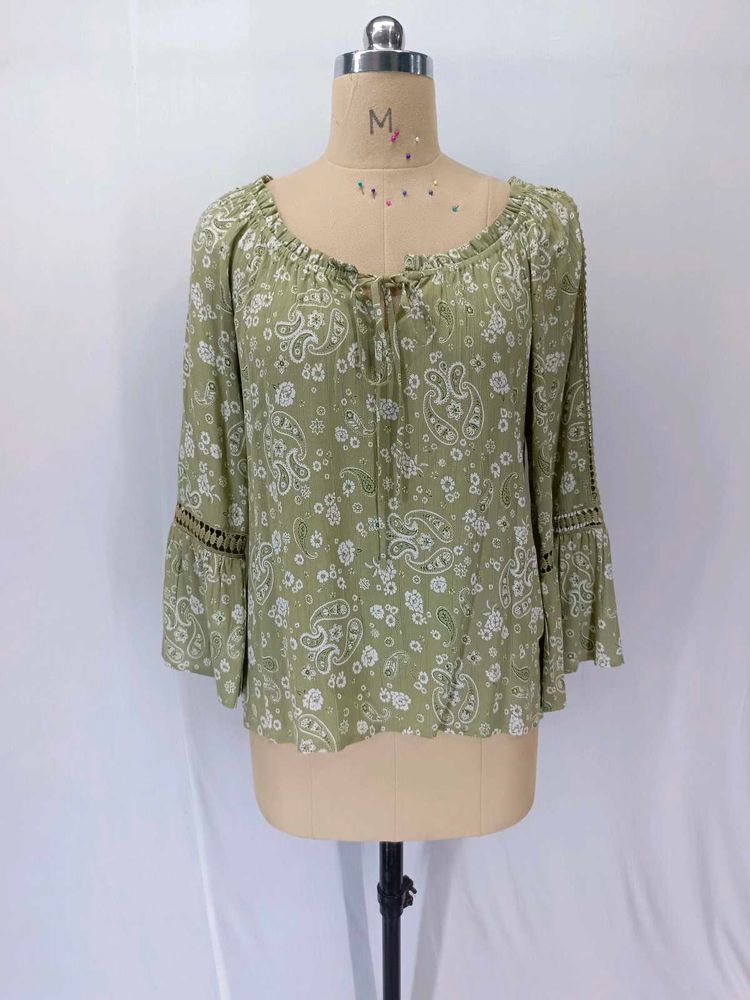 Boho Paisley Print Tie-Neck Blouse