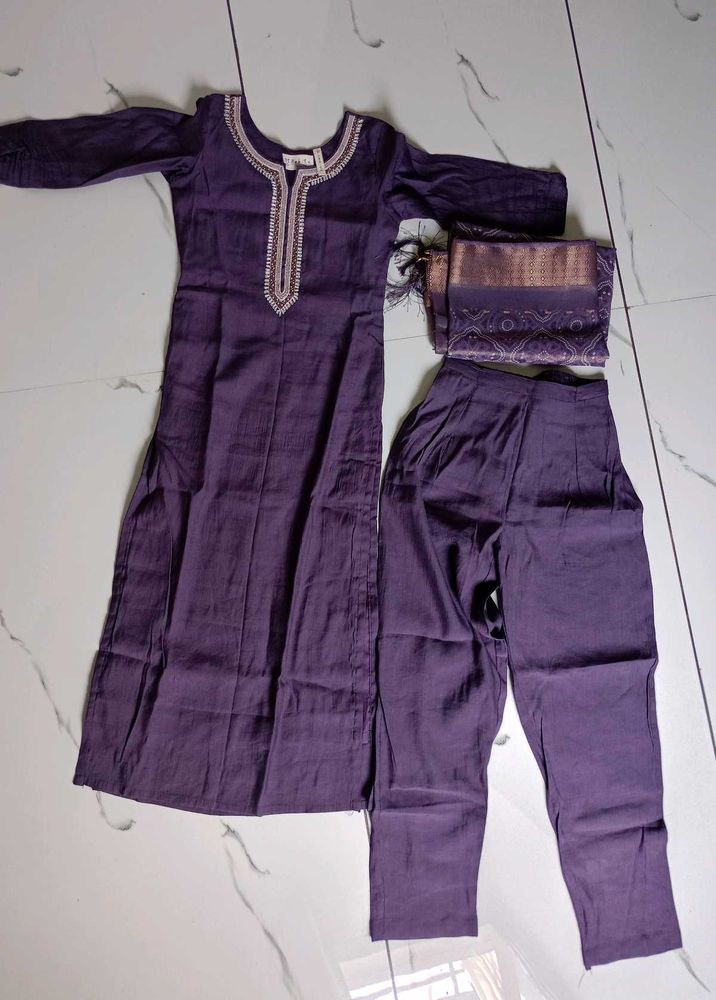 Elegant Purple Kurta Pair with Dupatta (Size - M)