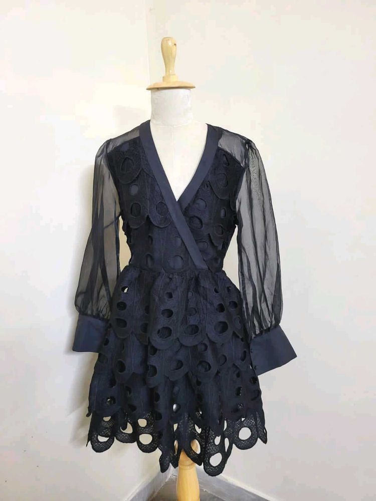 Black Sheer Sleeve Party Dress