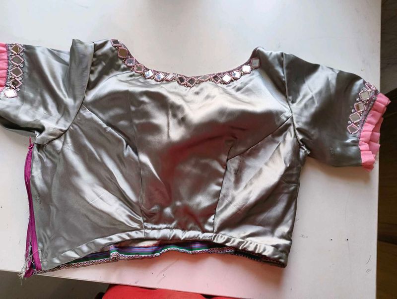 Gray Blouse with Mirror Details
