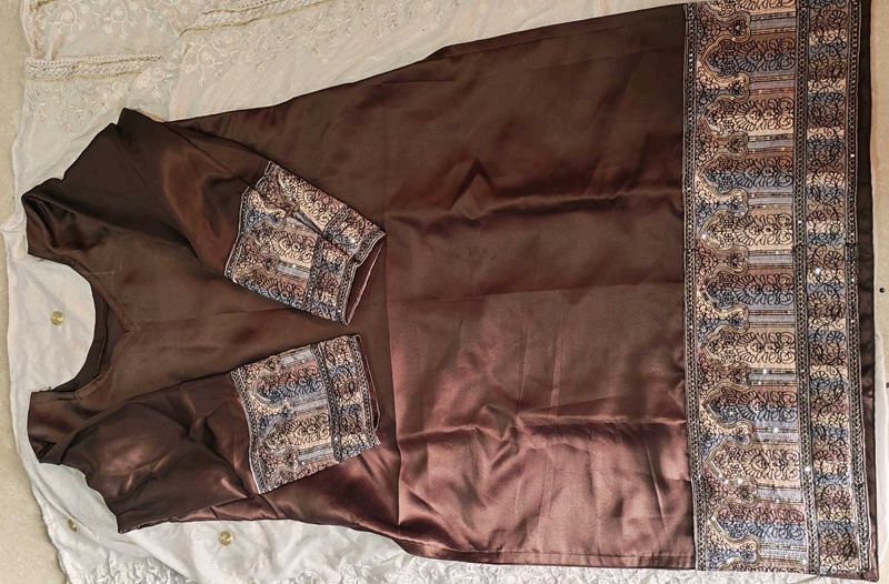 Designer Silk Blouse with Embellished Sleeves