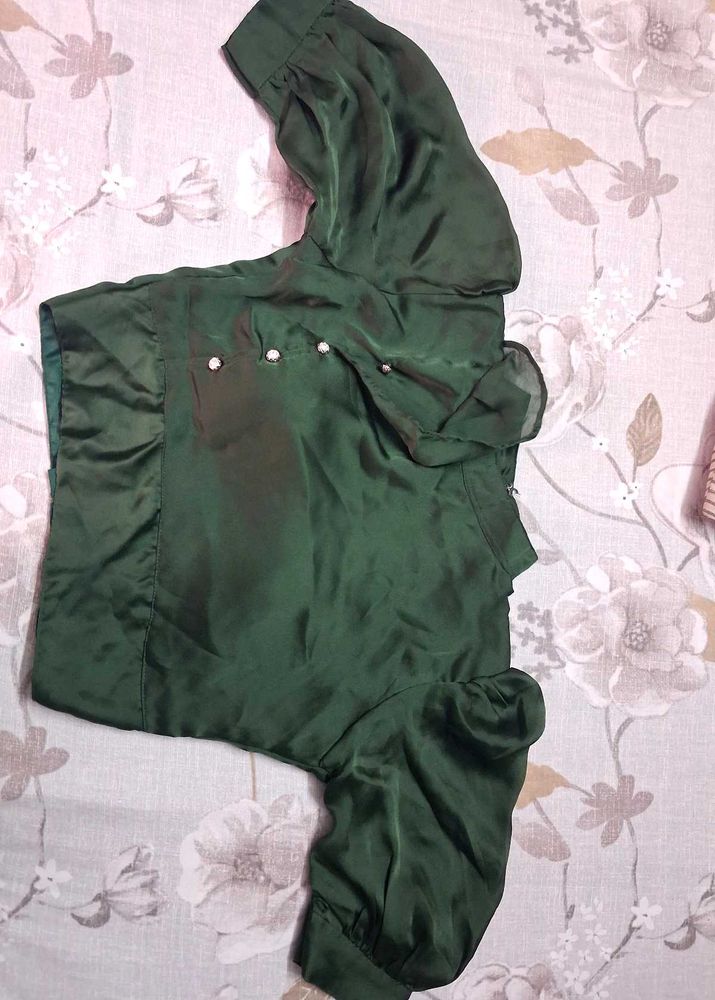 Elegant Emerald Green Silk Blouse