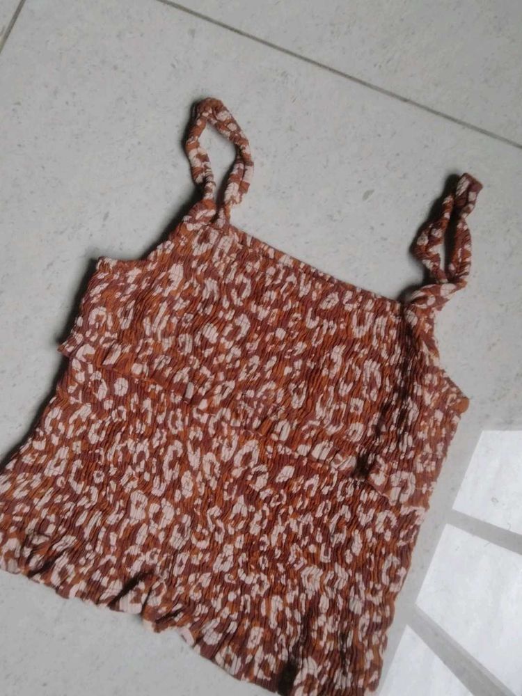 Brown Leopard Print Smocked Camisole Top