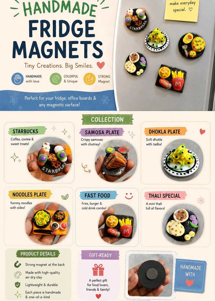 10 Handmade Miniature Food Fridge Magnets