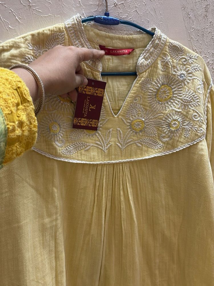 Yellow Embroidered Kurta