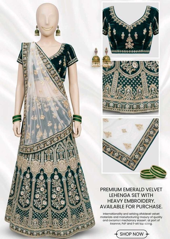 Emerald Velvet Lehenga Set with Embroidery