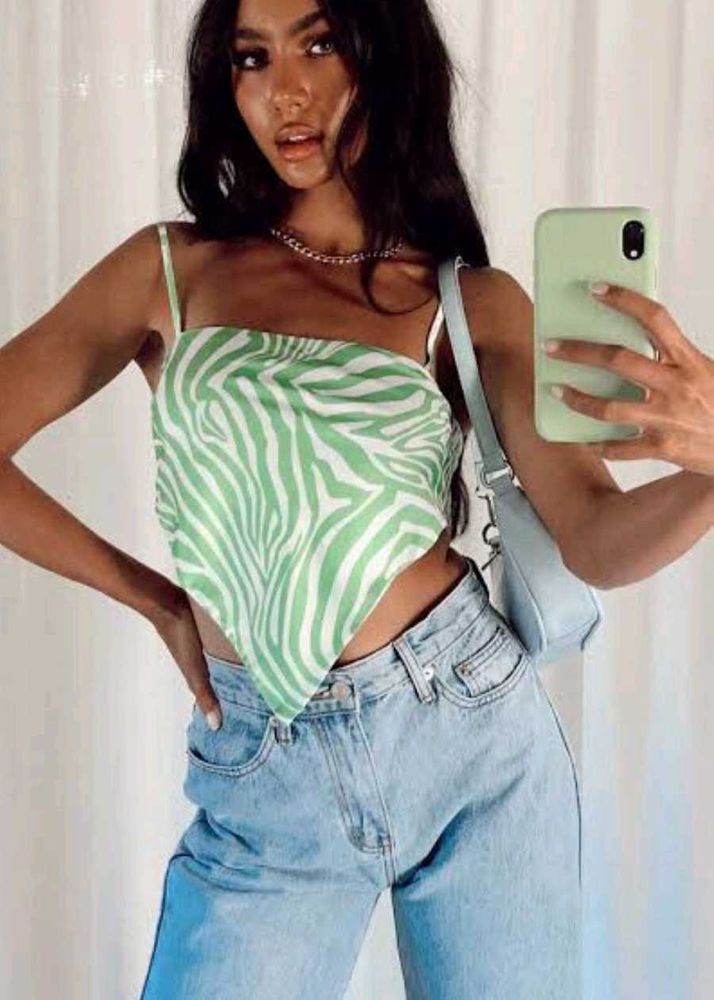 Green Zebra Print Crop Top