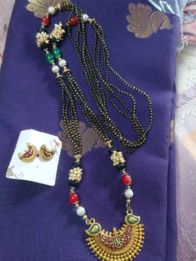 Traditional Mangalsutra with Earrings and nath