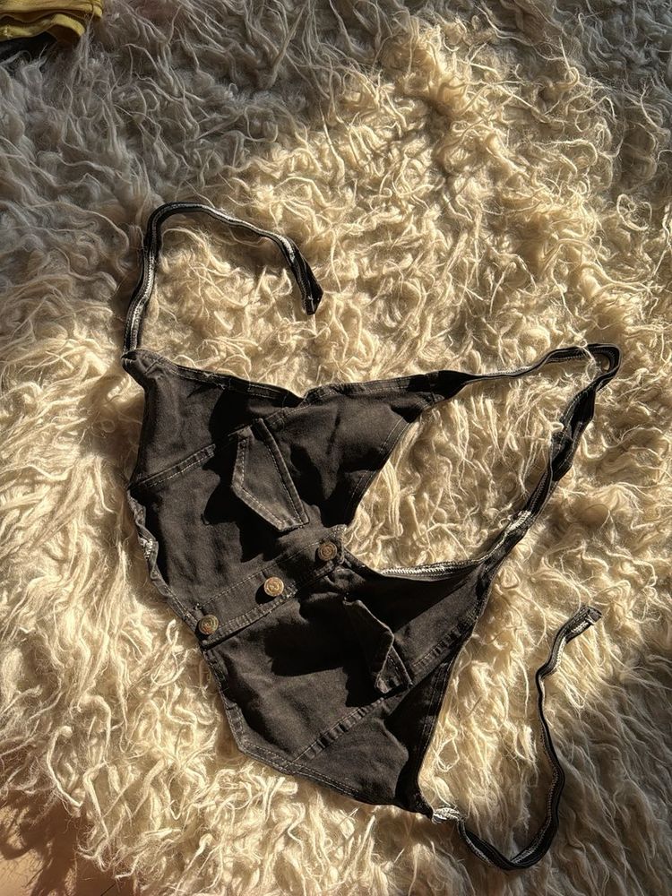 Black Denim Bustier Top
