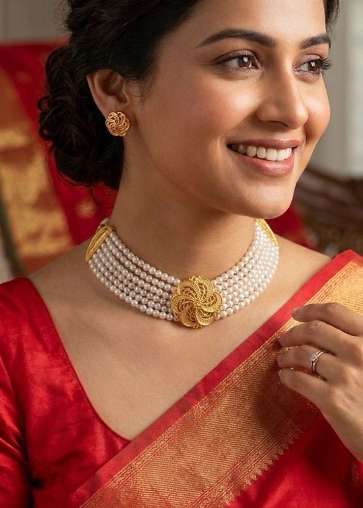 Elegant Pearl &amp; Gold Necklace Set