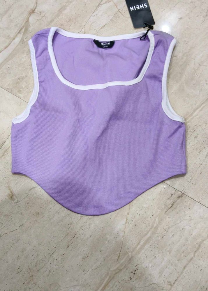 SHEIN Lavender Square Neck Crop Top