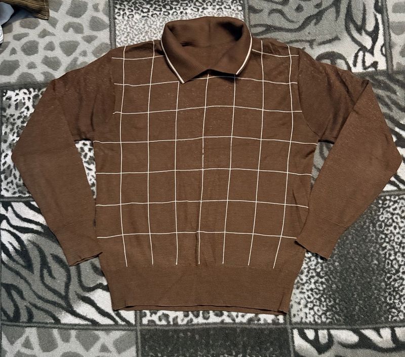 Brown Checked Polo Sweater