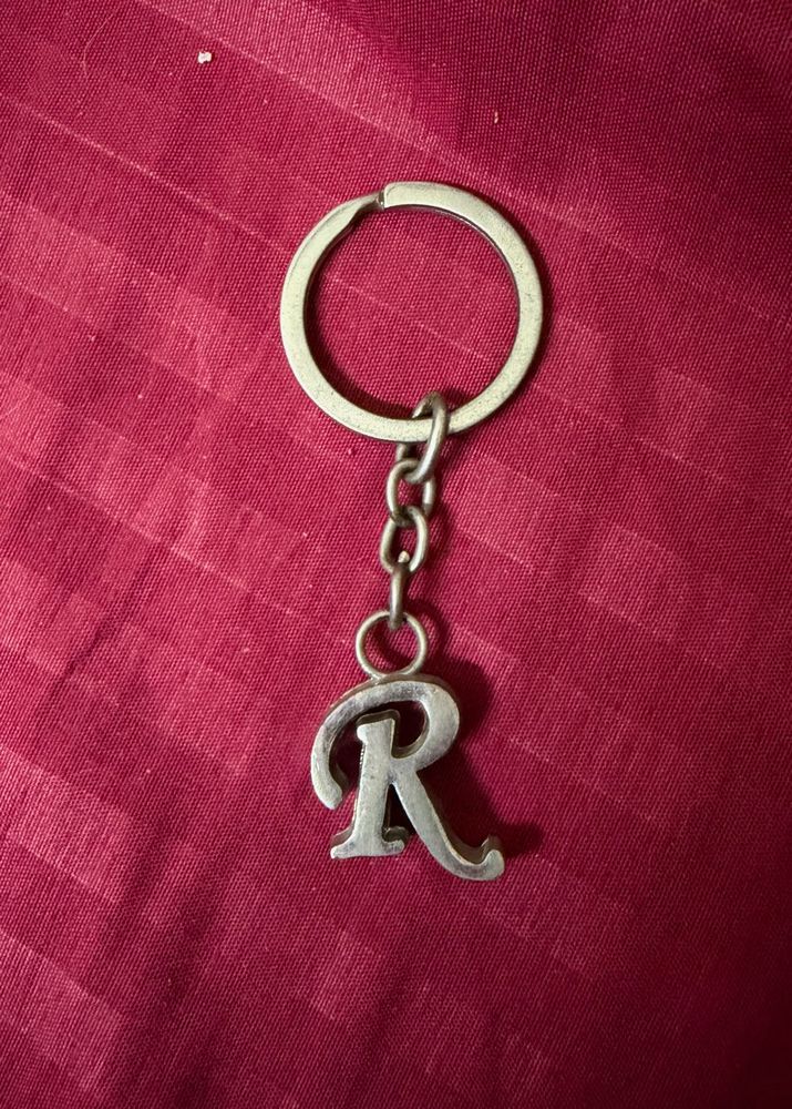 Initial 'R' Silver Keychain