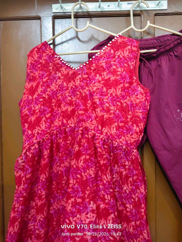 Vibrant Pink Floral Kurta Set