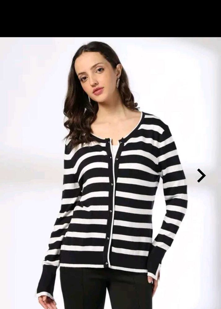 Black &amp; White Striped Cardigan