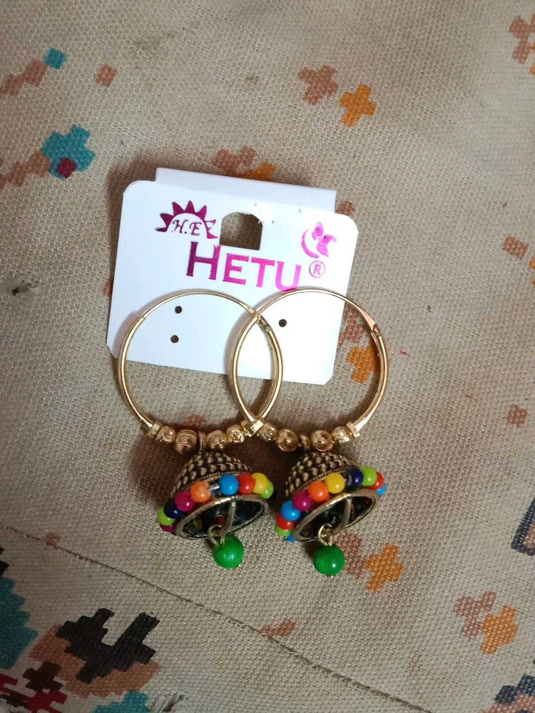 HETU Jhumka Earrings with Colorful Beads
