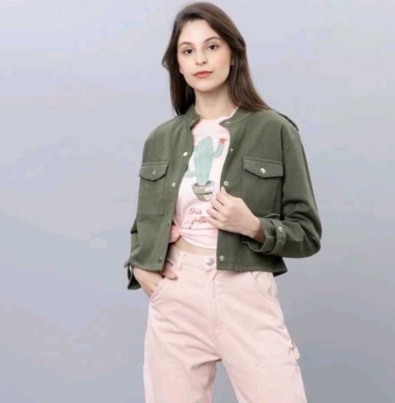 Green Cropped Utility Jacket